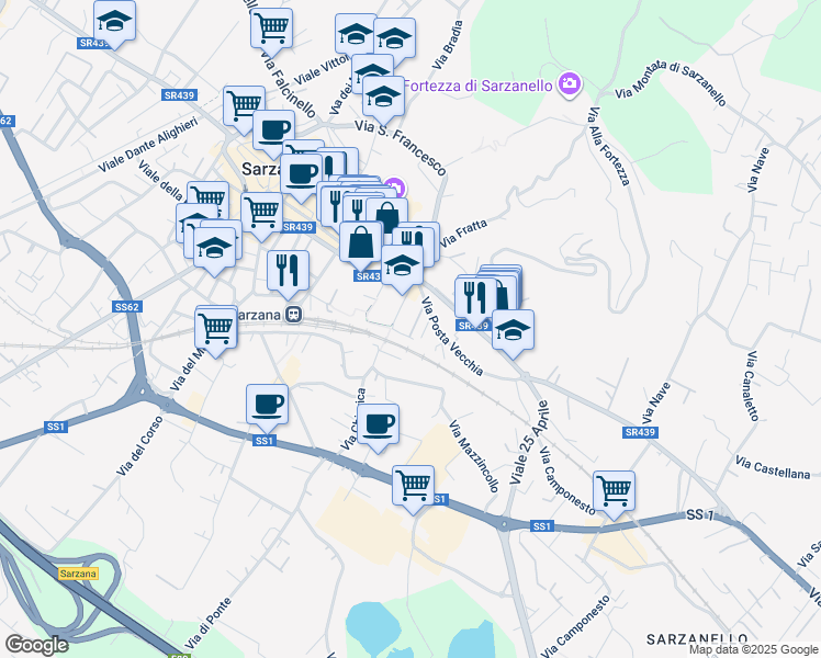 map of restaurants, bars, coffee shops, grocery stores, and more near 15 Via San Bartolomeo in Sarzana