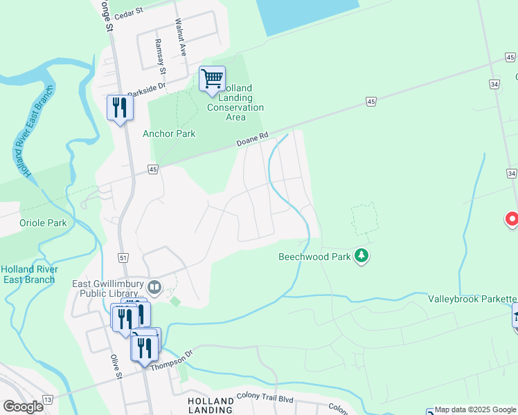 map of restaurants, bars, coffee shops, grocery stores, and more near 103 Beckett Avenue in East Gwillimbury