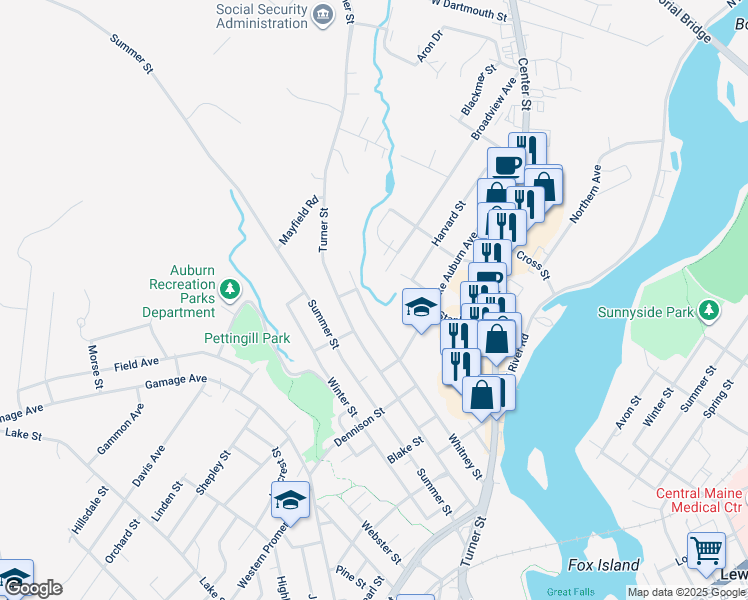 map of restaurants, bars, coffee shops, grocery stores, and more near 191 Whitney Street in Auburn