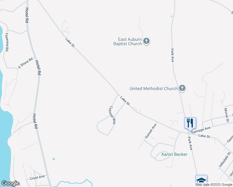 map of restaurants, bars, coffee shops, grocery stores, and more near 376 Lake Street in Auburn