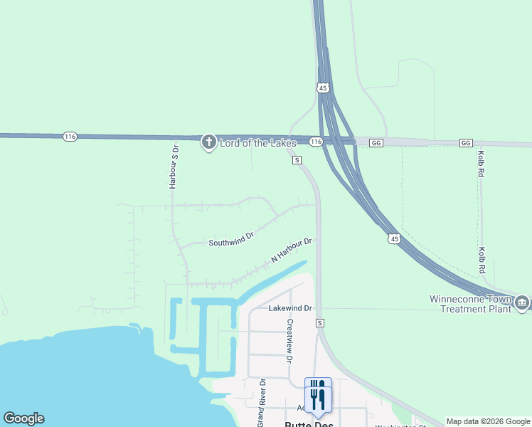 map of restaurants, bars, coffee shops, grocery stores, and more near 5137 High Pointe Drive in Winneconne
