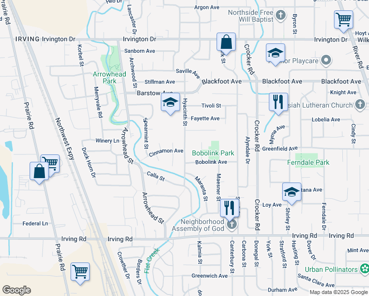 map of restaurants, bars, coffee shops, grocery stores, and more near 3046 Hyacinth Street in Eugene