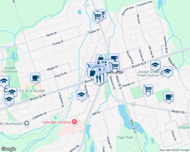 map of restaurants, bars, coffee shops, grocery stores, and more near in Regional Municipality of Durham
