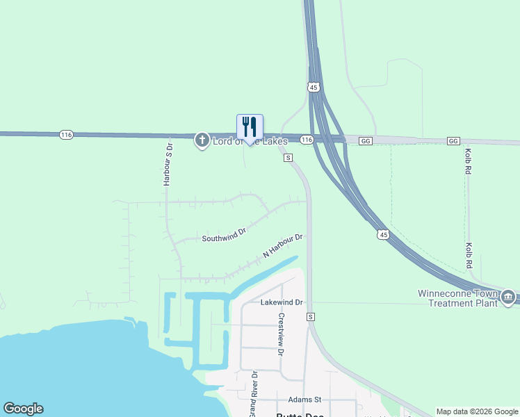 map of restaurants, bars, coffee shops, grocery stores, and more near 5137 High Pointe Drive in Winneconne