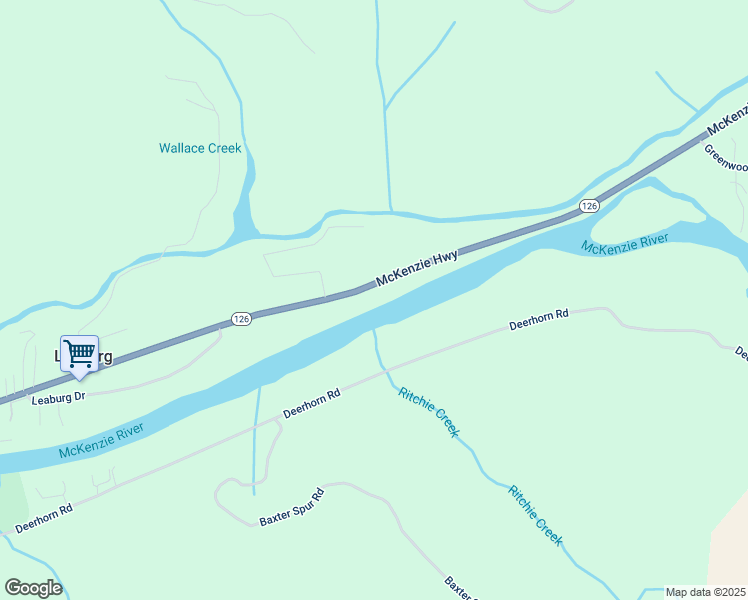 map of restaurants, bars, coffee shops, grocery stores, and more near 43264 McKenzie Highway in Walterville