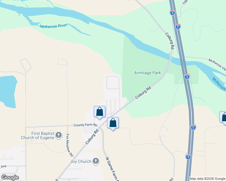 map of restaurants, bars, coffee shops, grocery stores, and more near 3950 Coburg Road in Eugene