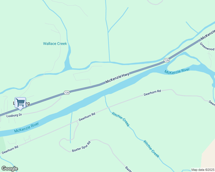 map of restaurants, bars, coffee shops, grocery stores, and more near 43264 McKenzie Highway in Walterville