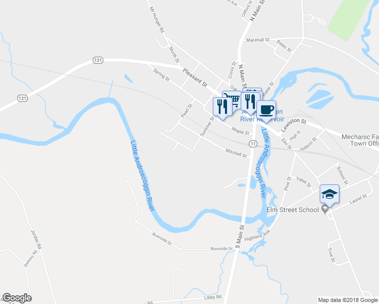 map of restaurants, bars, coffee shops, grocery stores, and more near 33 Summer Street in Mechanic Falls