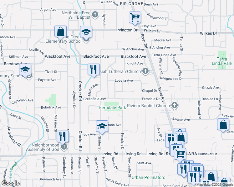 map of restaurants, bars, coffee shops, grocery stores, and more near 315 Greenfield Avenue in Eugene