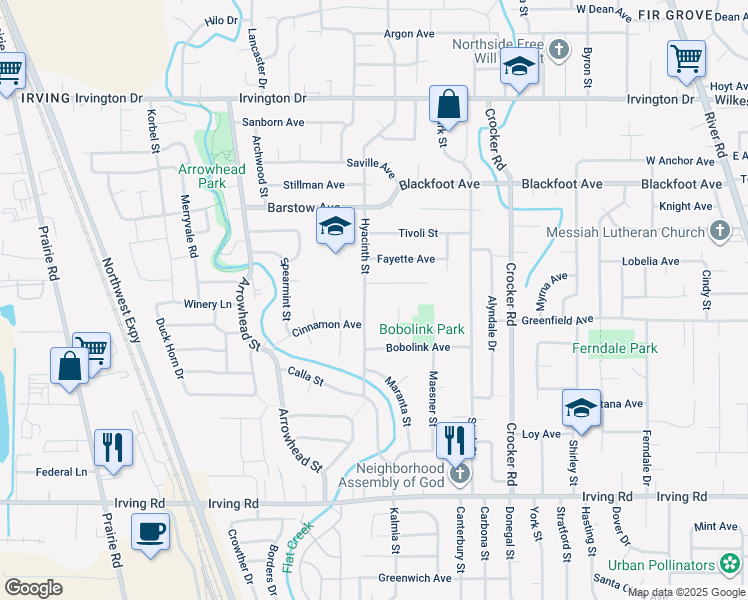 map of restaurants, bars, coffee shops, grocery stores, and more near 3046 Hyacinth Street in Eugene