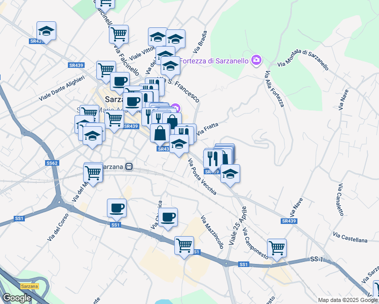 map of restaurants, bars, coffee shops, grocery stores, and more near 10 Via Privata Massa Neri in Sarzana