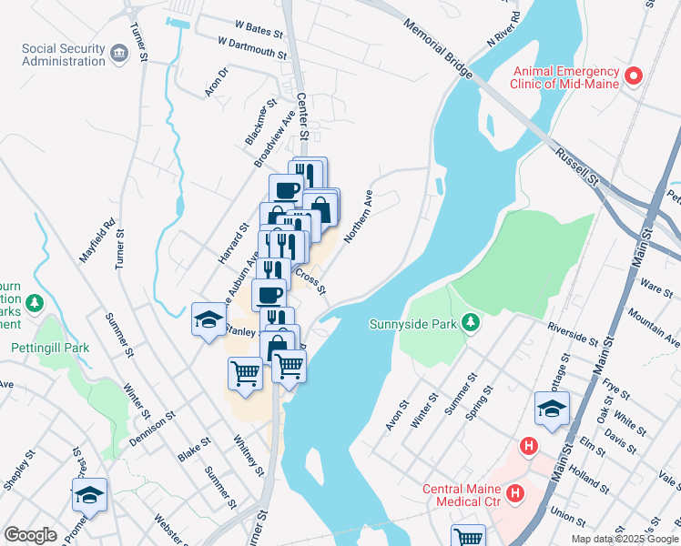 map of restaurants, bars, coffee shops, grocery stores, and more near 7 Northern Avenue in Auburn
