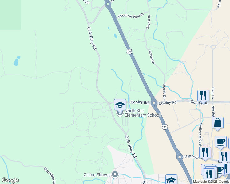 map of restaurants, bars, coffee shops, grocery stores, and more near 20160 Cooley Road in Bend