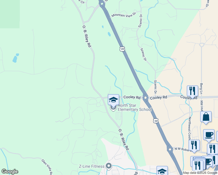 map of restaurants, bars, coffee shops, grocery stores, and more near 20160 Cooley Road in Bend