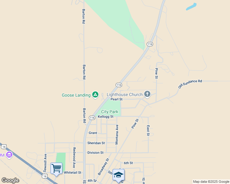 map of restaurants, bars, coffee shops, grocery stores, and more near 1629 Montana Avenue in Upton
