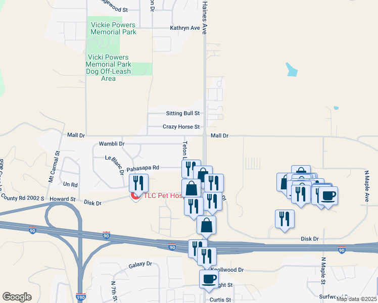 map of restaurants, bars, coffee shops, grocery stores, and more near 2425 N Haines Ave in Rapid City