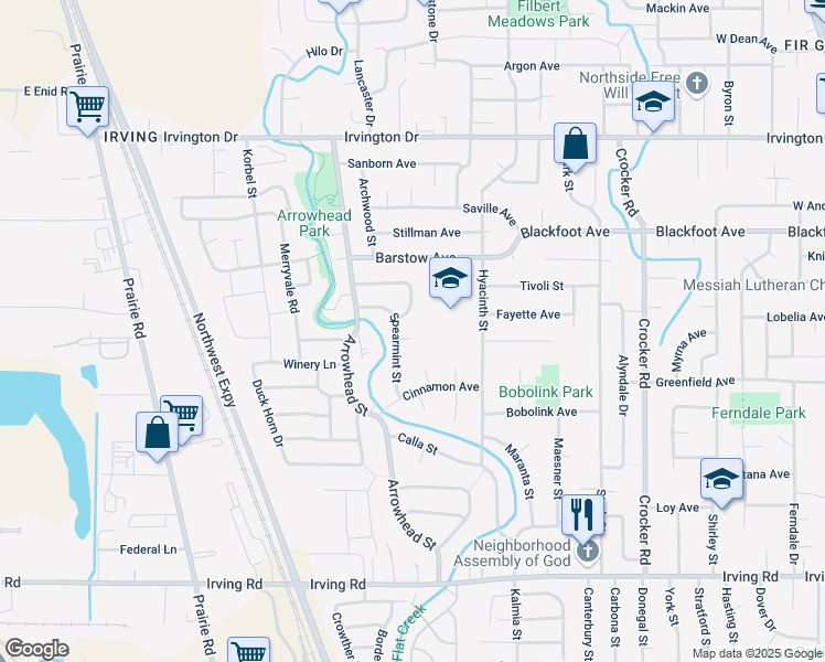 map of restaurants, bars, coffee shops, grocery stores, and more near 3189 Spearmint Street in Eugene