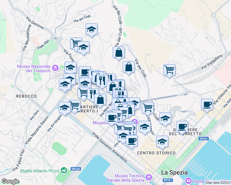 map of restaurants, bars, coffee shops, grocery stores, and more near 10 Via Pietro Paleocapa in La Spezia
