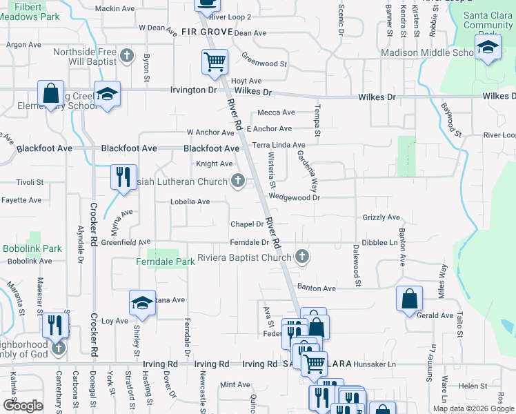 map of restaurants, bars, coffee shops, grocery stores, and more near 3200 River Road in Eugene