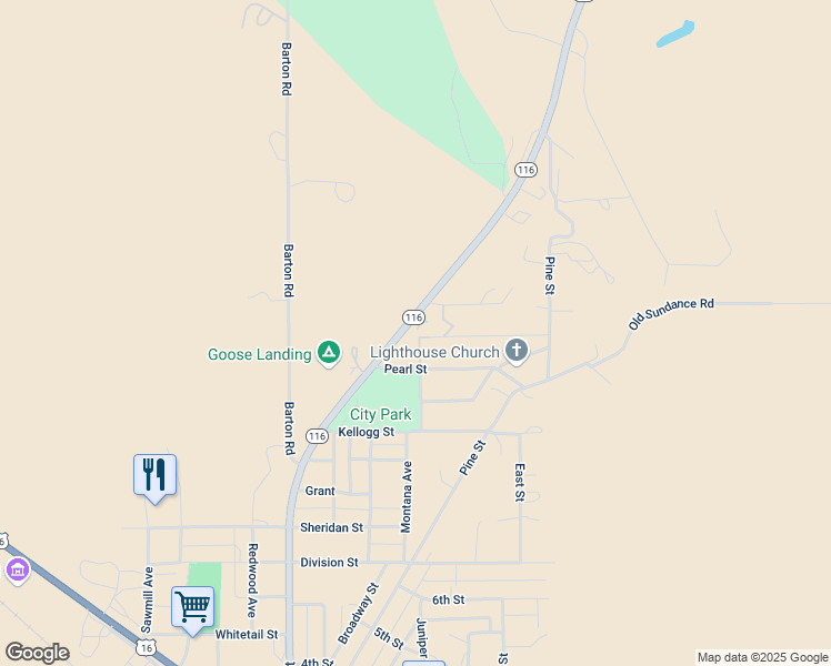 map of restaurants, bars, coffee shops, grocery stores, and more near 1629 Montana Avenue in Upton