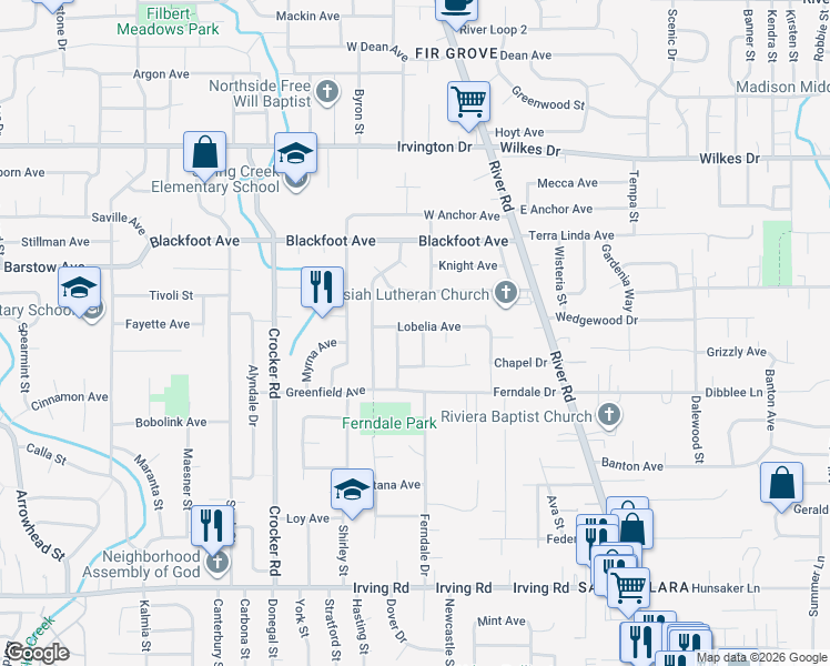 map of restaurants, bars, coffee shops, grocery stores, and more near 3188 Zinnia Street in Eugene