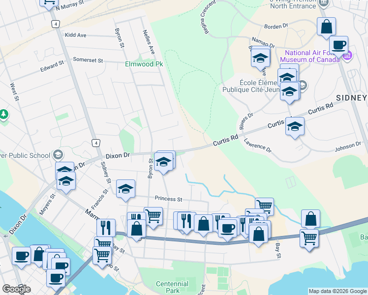 map of restaurants, bars, coffee shops, grocery stores, and more near 174 Curtis Road in Quinte West