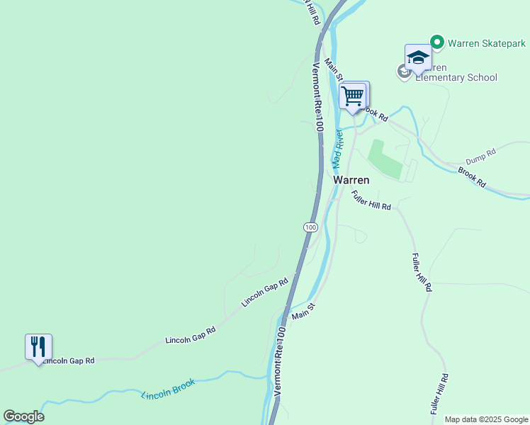 map of restaurants, bars, coffee shops, grocery stores, and more near 1 Vermont 100 in Warren