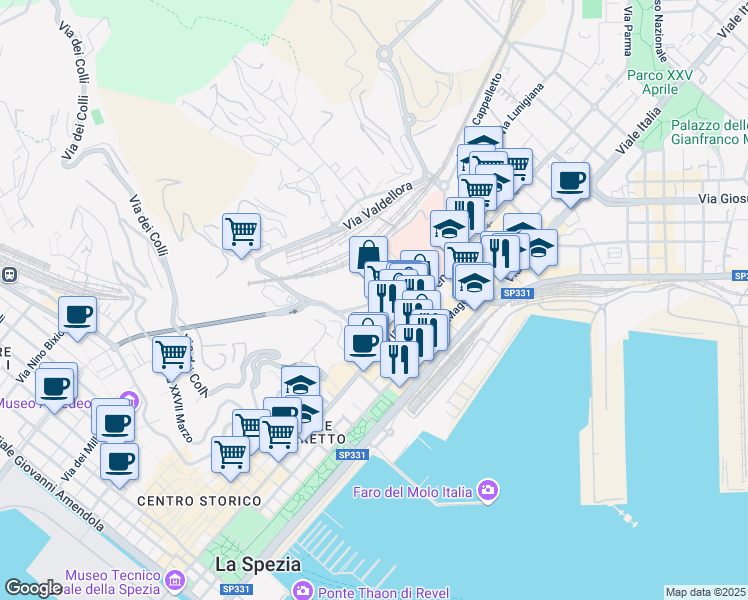 map of restaurants, bars, coffee shops, grocery stores, and more near 2 Via Redipuglia in La Spezia