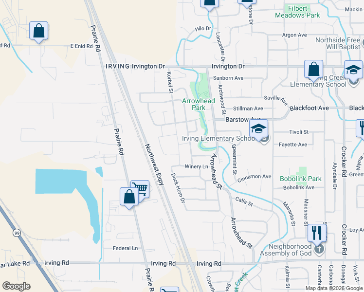 map of restaurants, bars, coffee shops, grocery stores, and more near 3297 Korbel Street in Eugene