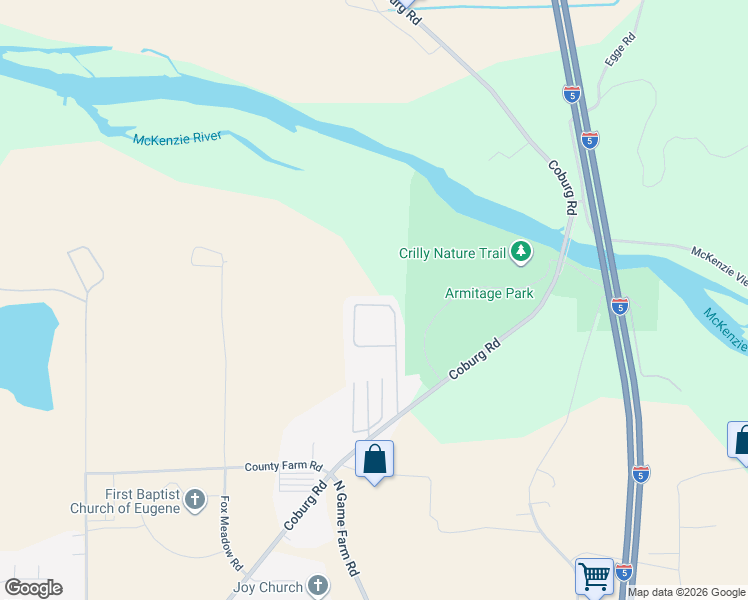 map of restaurants, bars, coffee shops, grocery stores, and more near 3950 Coburg Road in Eugene