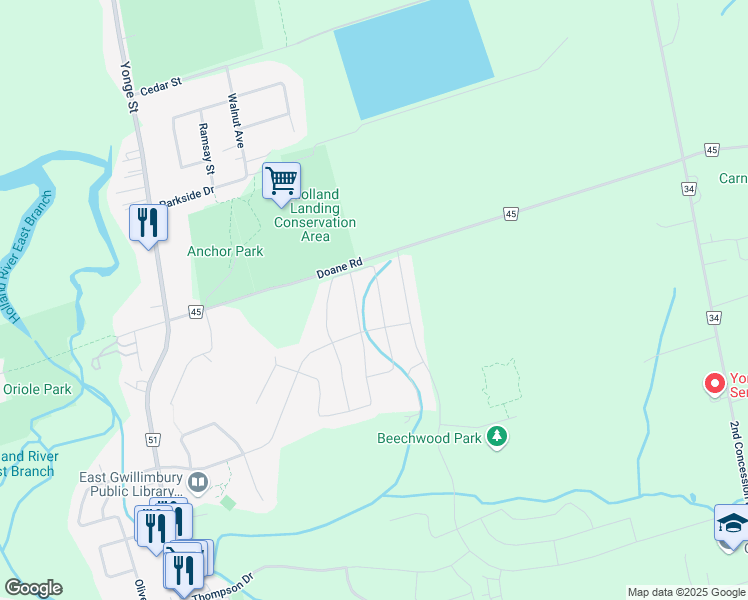 map of restaurants, bars, coffee shops, grocery stores, and more near 69 Prunella Crescent in East Gwillimbury