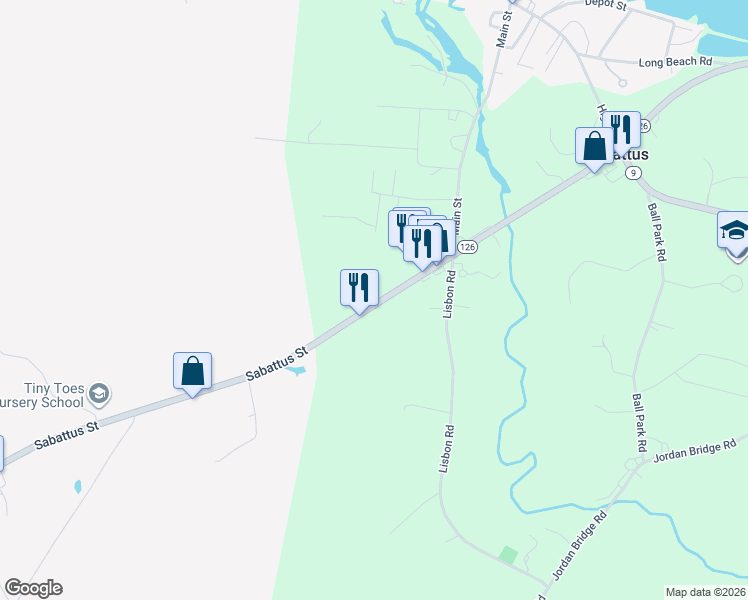 map of restaurants, bars, coffee shops, grocery stores, and more near 72 Sabattus Road in Sabattus