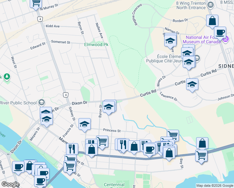 map of restaurants, bars, coffee shops, grocery stores, and more near 174 Curtis Road in Quinte West