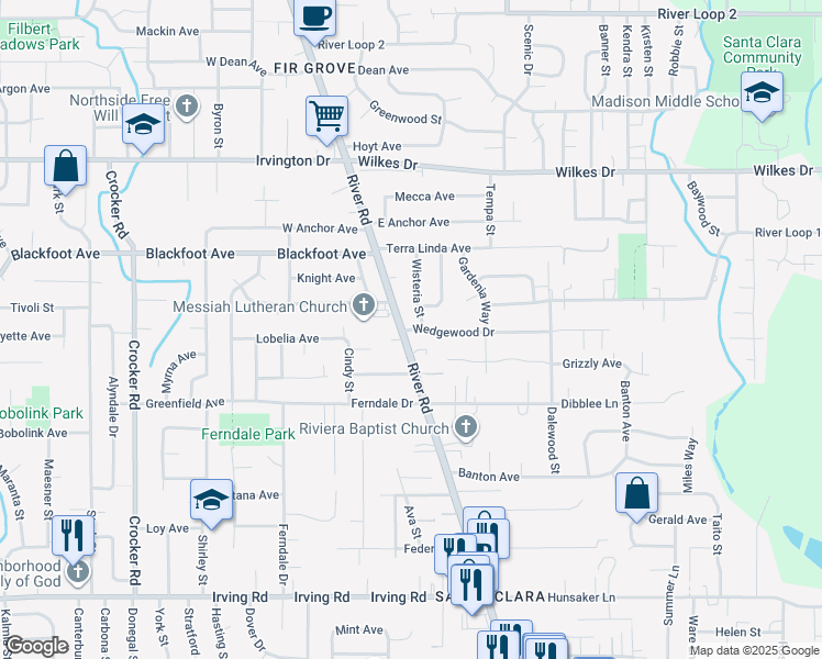 map of restaurants, bars, coffee shops, grocery stores, and more near 35 Wedgewood Drive in Eugene