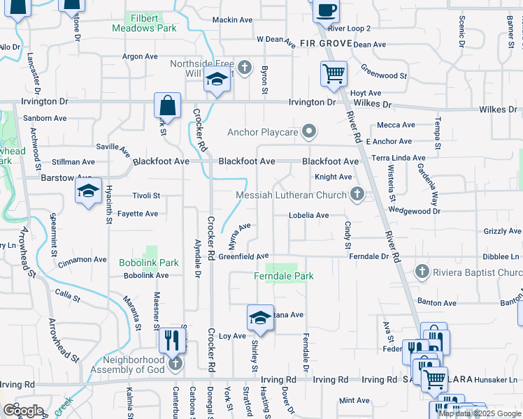 map of restaurants, bars, coffee shops, grocery stores, and more near 3245 Marvin Drive in Eugene