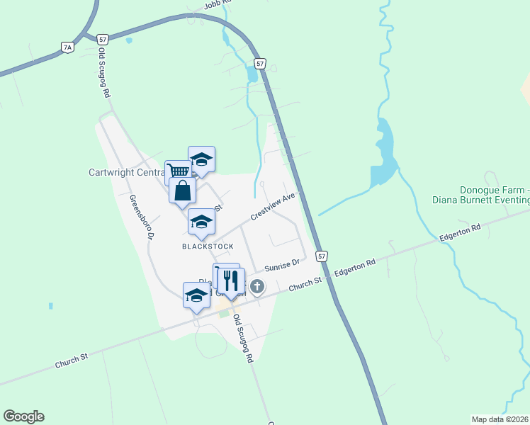 map of restaurants, bars, coffee shops, grocery stores, and more near 17 Crestview Avenue in Blackstock
