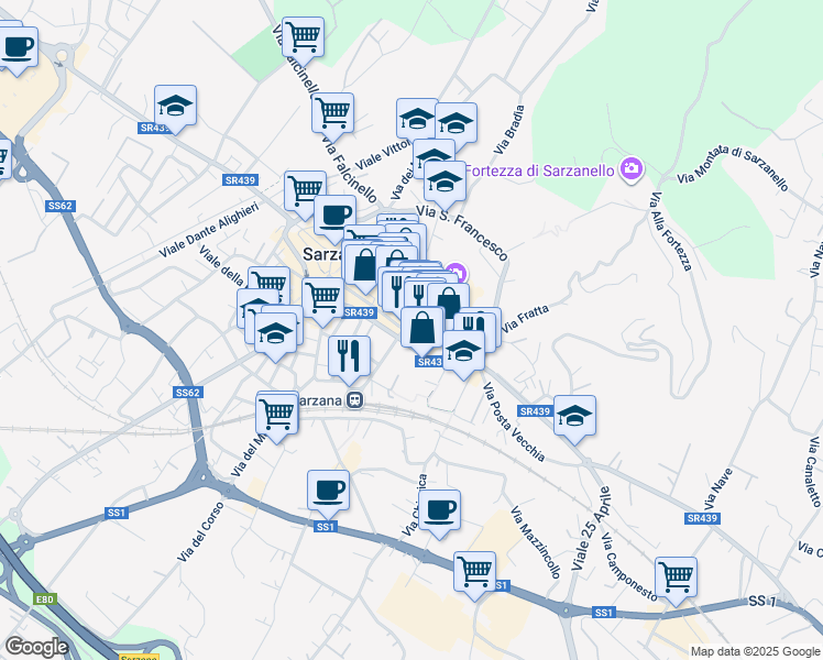 map of restaurants, bars, coffee shops, grocery stores, and more near 10 Via Sotto Gli Uffizi in Sarzana