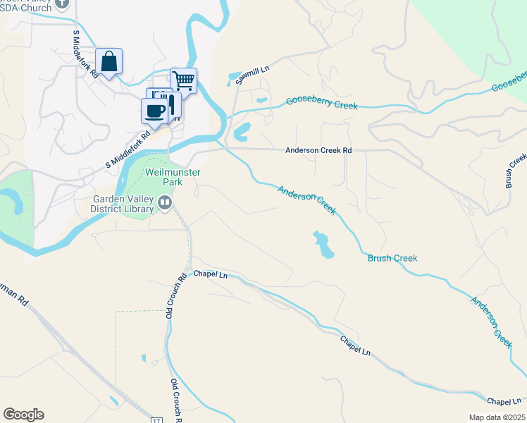 map of restaurants, bars, coffee shops, grocery stores, and more near 82 Old Crouch Road in Garden Valley