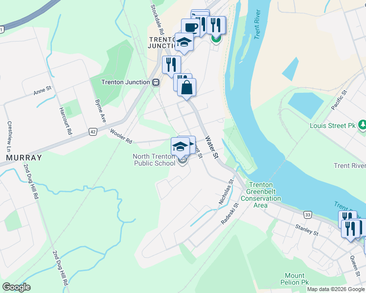 map of restaurants, bars, coffee shops, grocery stores, and more near 6 Briardale Boulevard in Quinte West