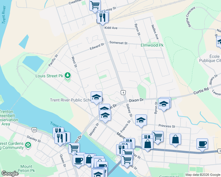 map of restaurants, bars, coffee shops, grocery stores, and more near in Quinte West