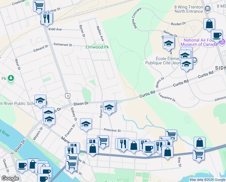 map of restaurants, bars, coffee shops, grocery stores, and more near in Quinte West
