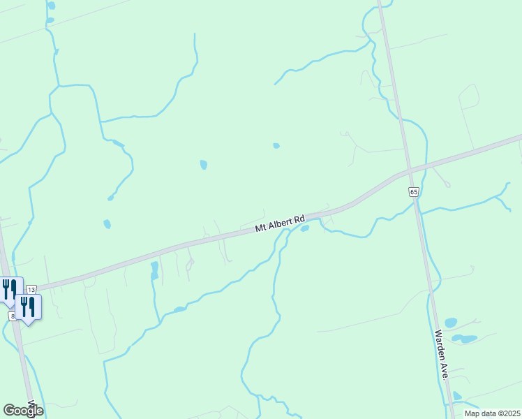 map of restaurants, bars, coffee shops, grocery stores, and more near 2522-2732 Mount Albert Road in East Gwillimbury