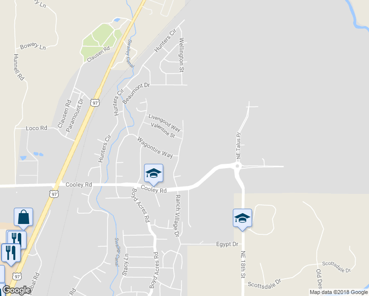 map of restaurants, bars, coffee shops, grocery stores, and more near 63664 Ranch Village Drive in Bend