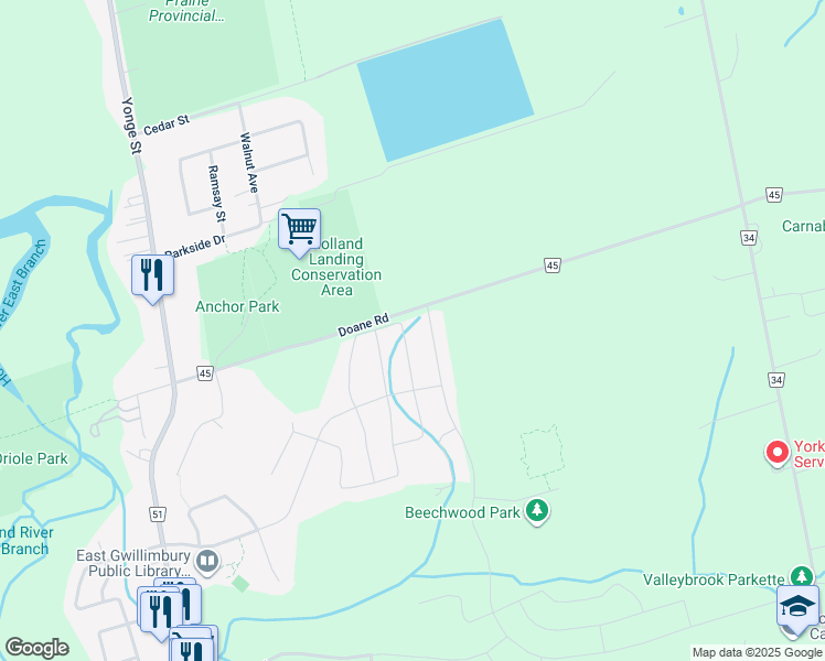 map of restaurants, bars, coffee shops, grocery stores, and more near 69 Prunella Crescent in East Gwillimbury