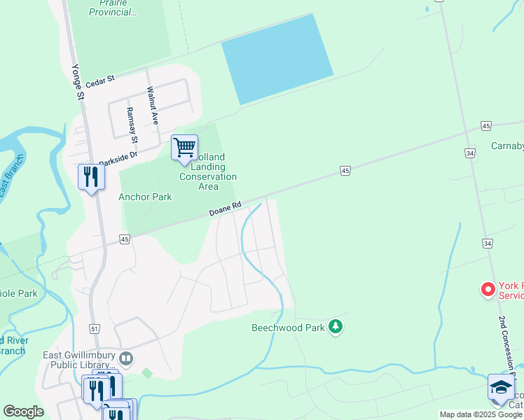 map of restaurants, bars, coffee shops, grocery stores, and more near 364 Silk Twist Drive in East Gwillimbury
