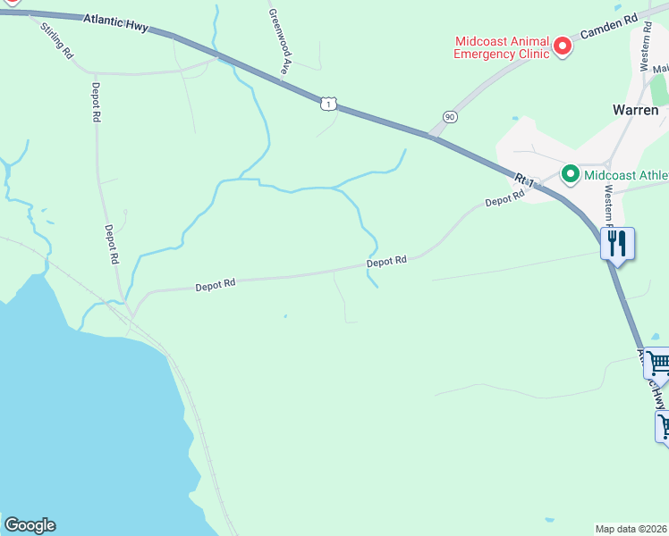 map of restaurants, bars, coffee shops, grocery stores, and more near 251 Depot Road in Warren