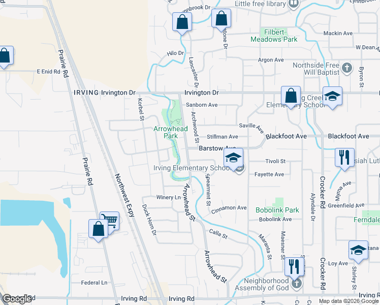 map of restaurants, bars, coffee shops, grocery stores, and more near 1178 Barstow Avenue in Eugene