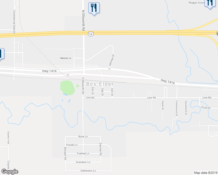 map of restaurants, bars, coffee shops, grocery stores, and more near 213 Front Street in Box Elder
