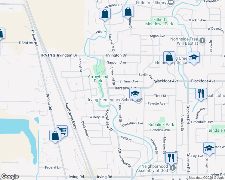 map of restaurants, bars, coffee shops, grocery stores, and more near 1178 Barstow Avenue in Eugene