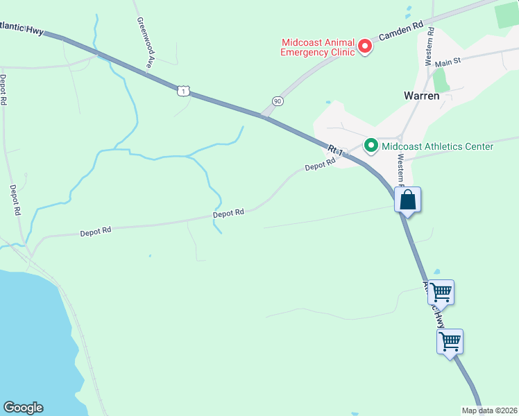 map of restaurants, bars, coffee shops, grocery stores, and more near 251 Depot Road in Warren